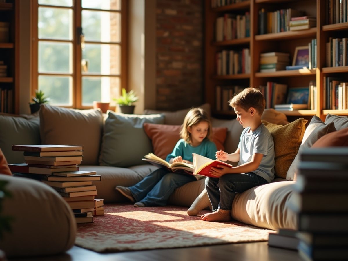 Colț de lectură cu cărți despre educație financiară.