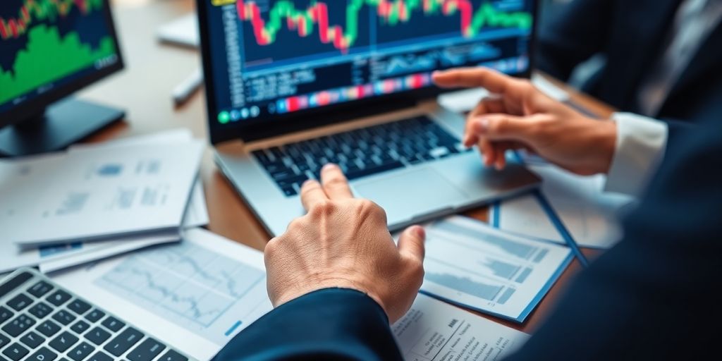 Trader executing a bull call spread on a laptop.
