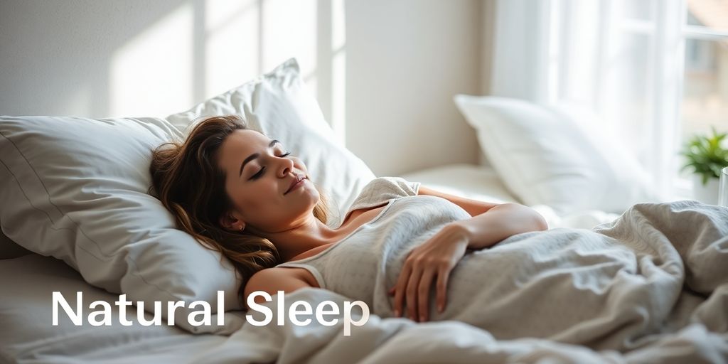 Woman peacefully sleeping in a cozy, dimly lit bedroom.