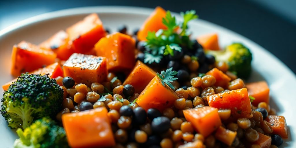 Colorful paleo vegan meal with fresh ingredients.
