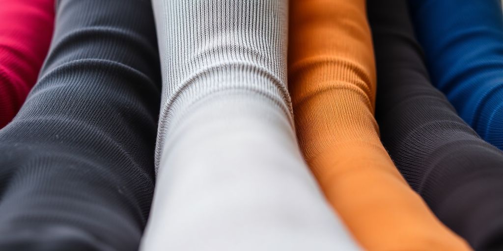 Close-up of colorful medical compression socks.
