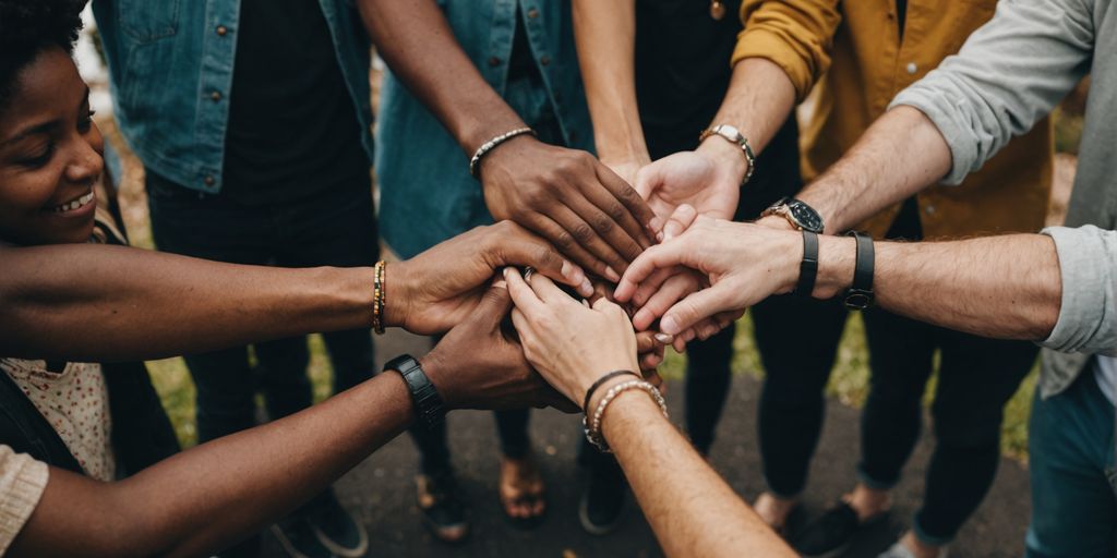 Group holding hands, symbolizing unity and support.