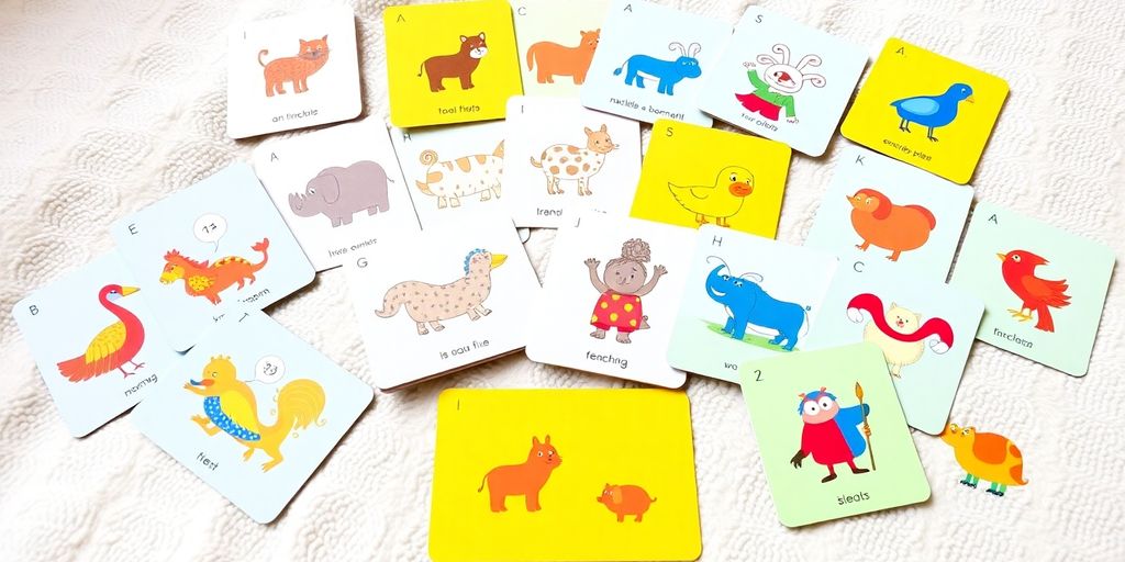 Colorful double-sided flash cards for toddlers' learning.