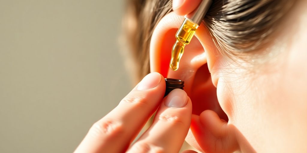 Person applying natural oil to outer ear
