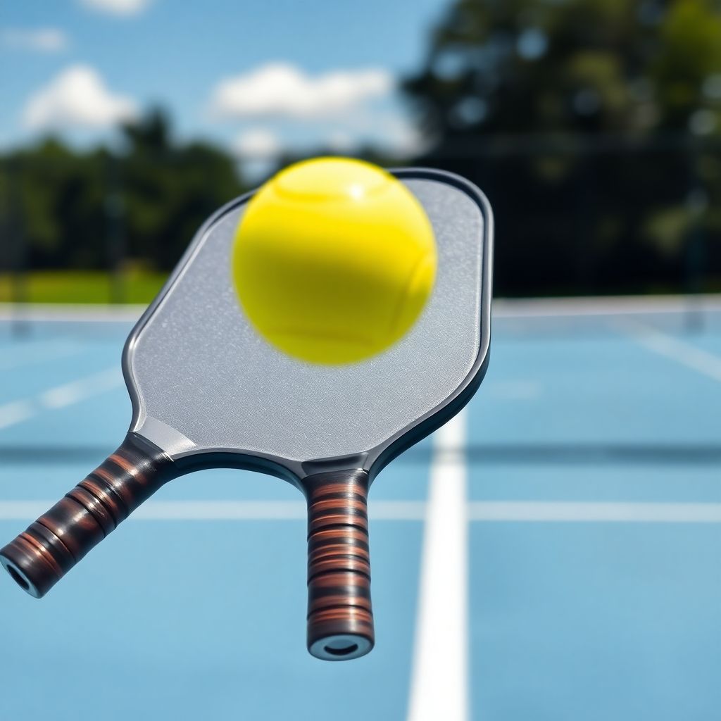Pickleball players in action, hitting the ball over the net.
