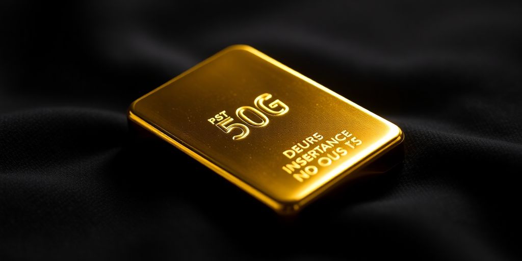 Lingot d'or de 50g sur un tissu en velours.