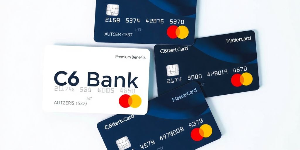 Cartões C6 Bank com selo Mastercard em destaque.
