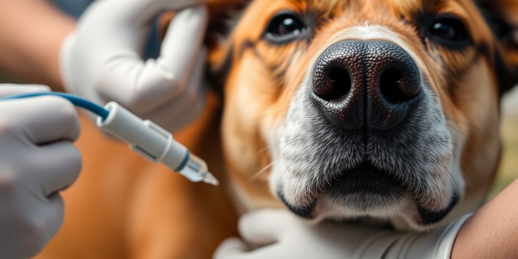 Dog undergoing artificial insemination procedure.