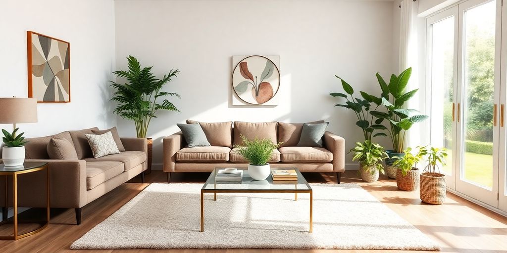 Cozy, modern living room with stylish furniture and decor.