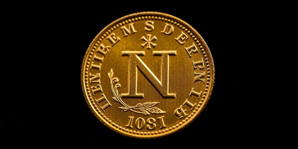 Une pièce de Napoléon en or sur fond sombre.