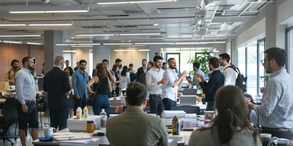 Workers collaborate to manage a dynamic workforce.