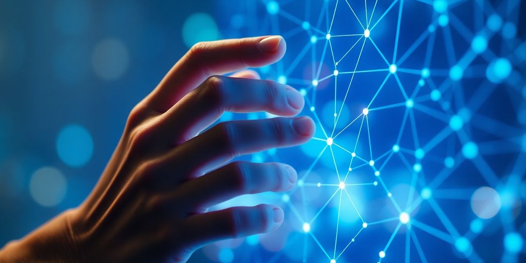 A person navigating a complex digital network.