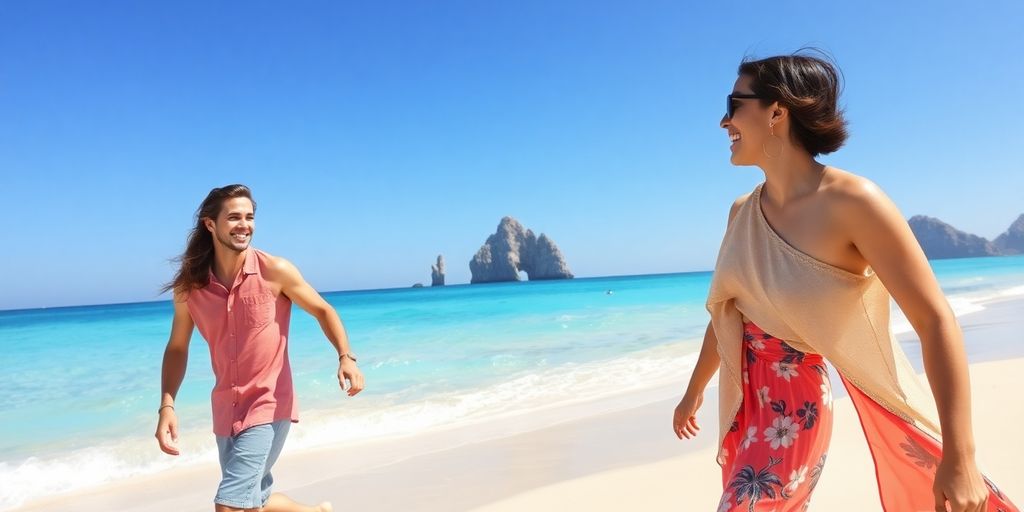 Couple enjoying Cabo San Lucas beach.