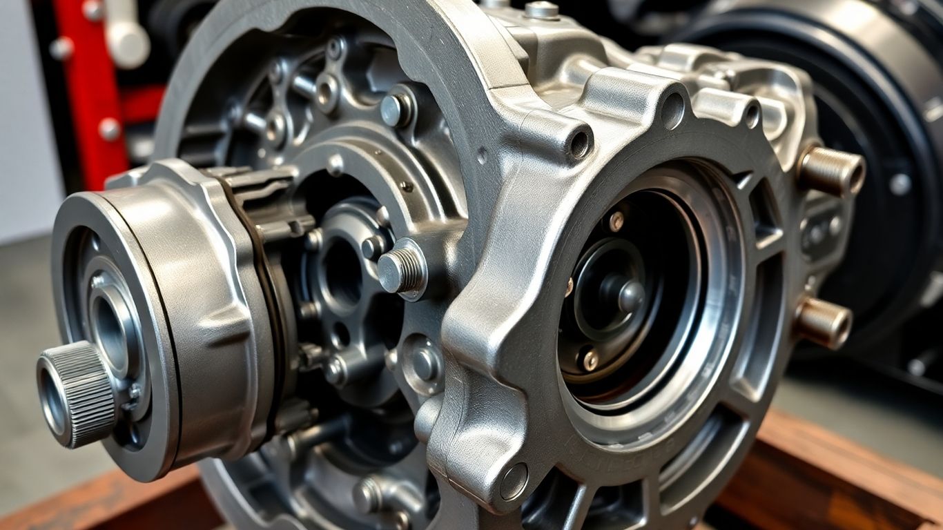 Close-up of a clean Mini Cooper gearbox with visible gears.
