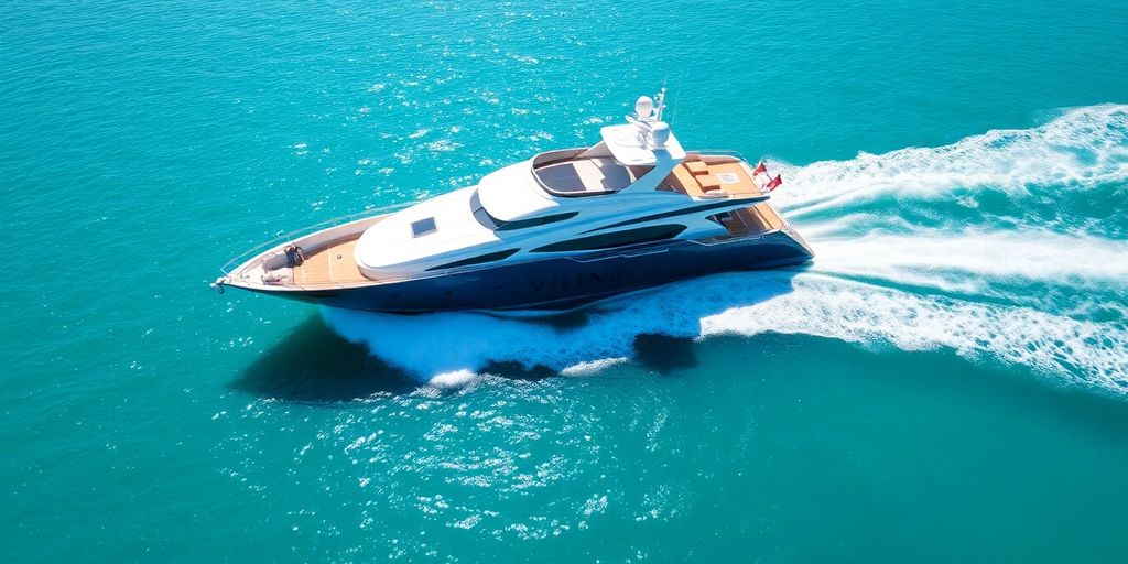 Sleek Viking yacht cruising on blue water.