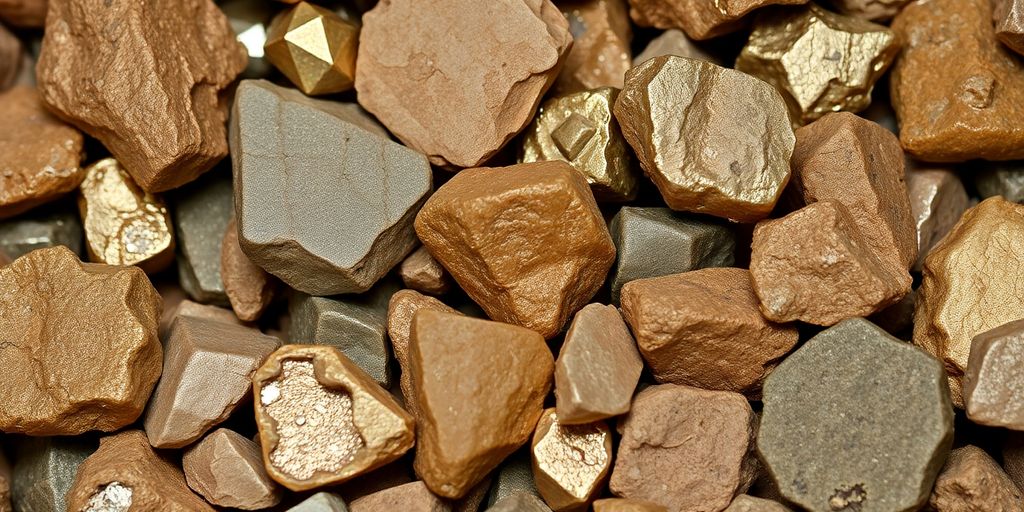 Groupes brillants de minéraux métalliques rares et de terres rares.