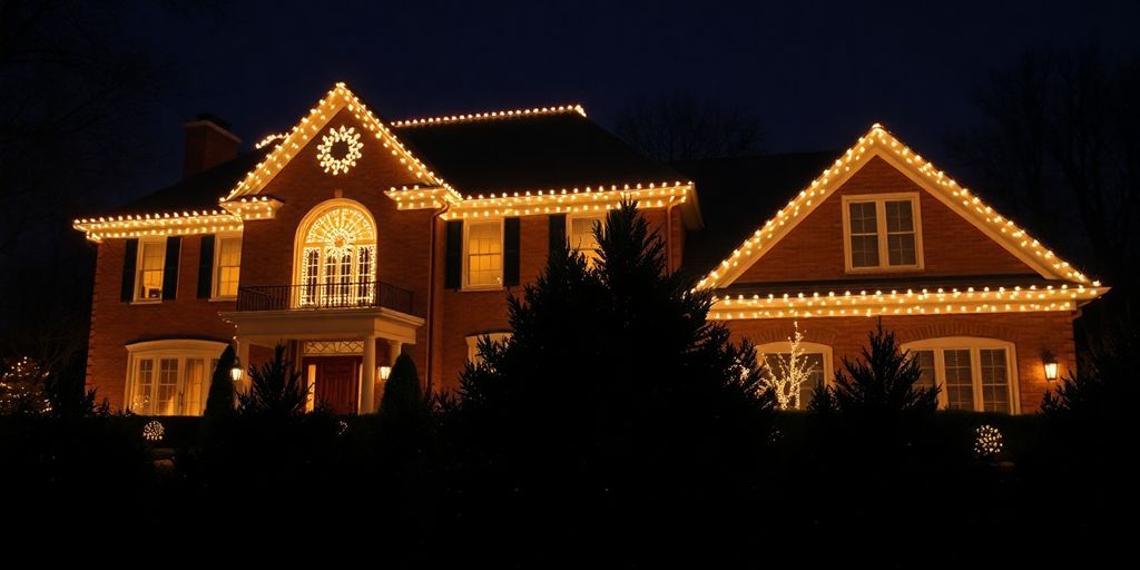 Professionally installed Christmas lights on a large home