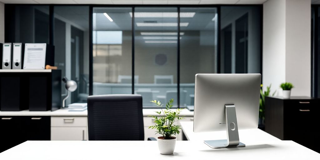 Professional front desk with a computer.