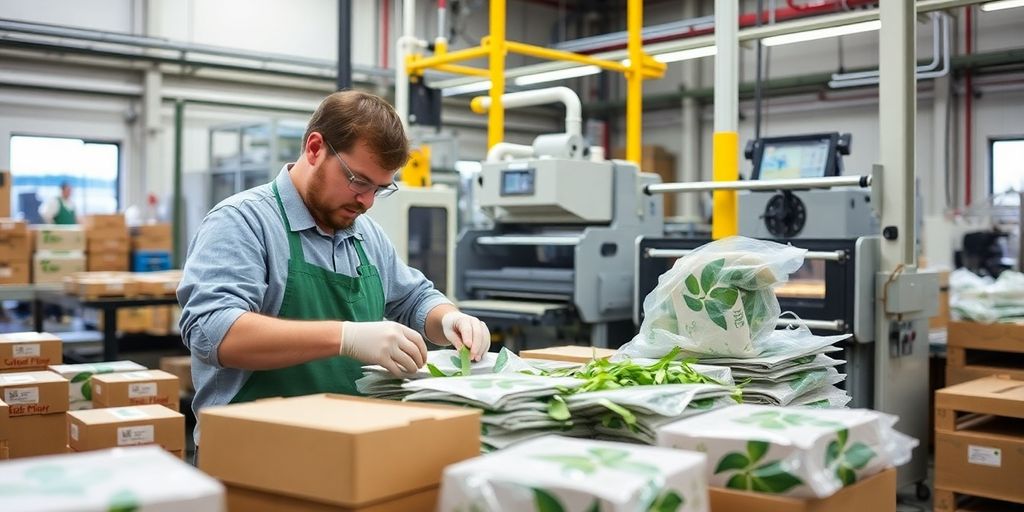 Workers assembling eco-friendly packaging materials.
