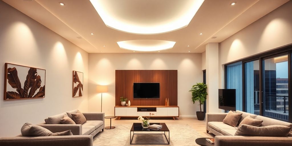 Modern room with stylish downlight lighting fixtures.