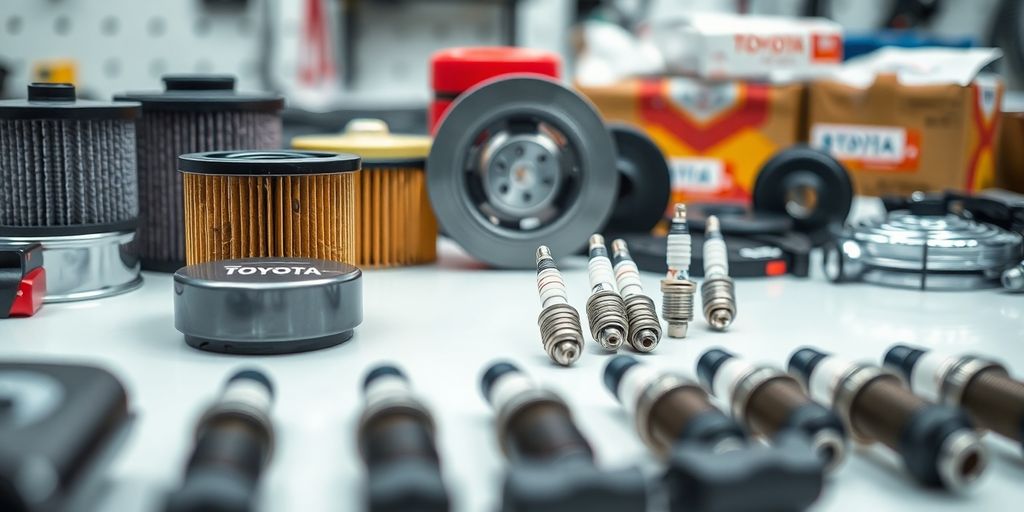 Assortment of new Toyota car parts.