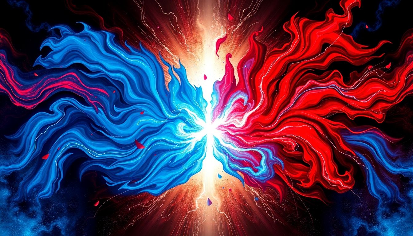 Two powerful, abstract cursed energy forms clashing.