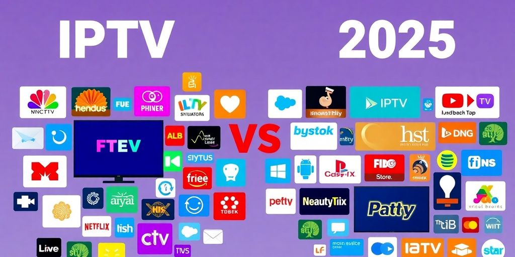 صورة ملونة توضح خدمات IPTV المجانية والمدفوعة