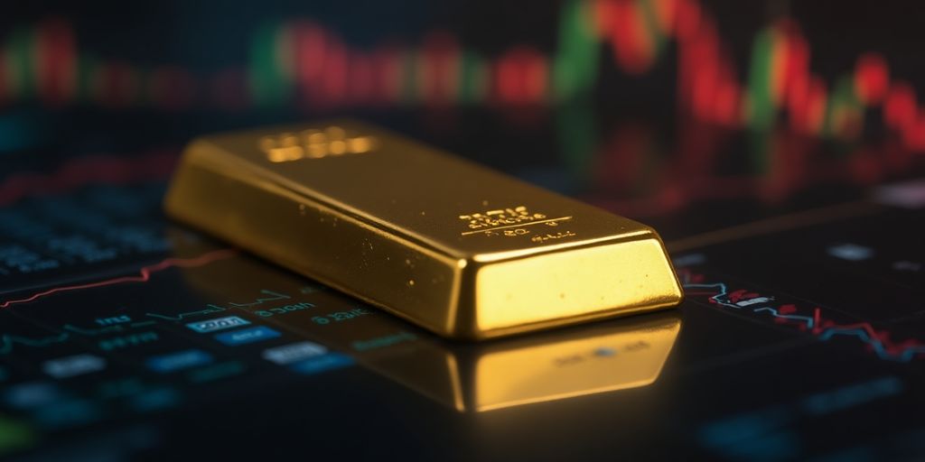Barre d'or sur une surface sombre, lumière douce.