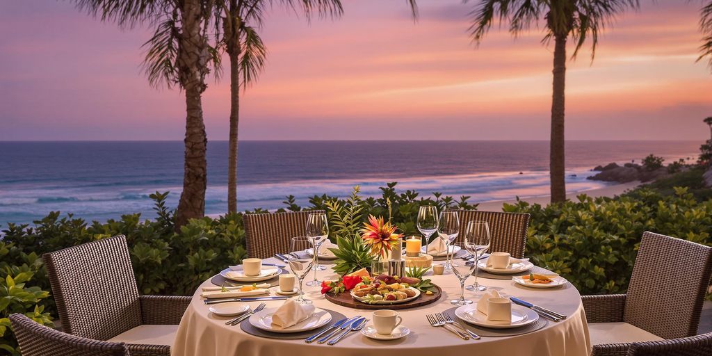 Dining table with ocean view at Marriott Los Cabos.