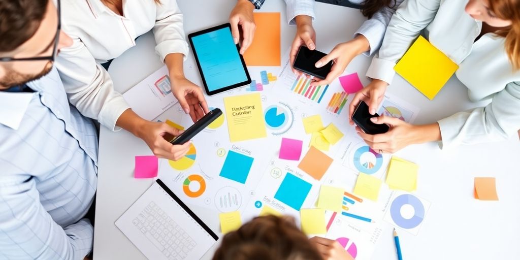 Équipe de marketing discutant des stratégies de conversion client.