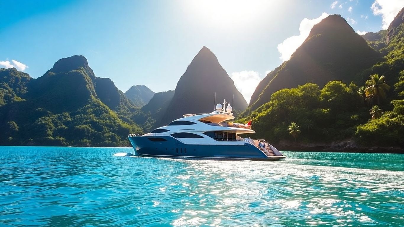 Charter yacht sailing near St. Lucia's Pitons.
