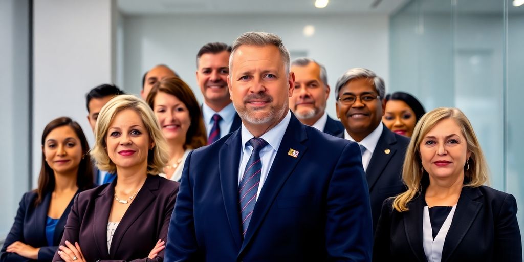 Diverse veterans in business attire.