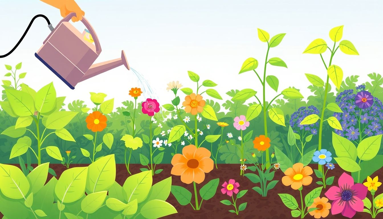 Watering can nurturing a vibrant garden