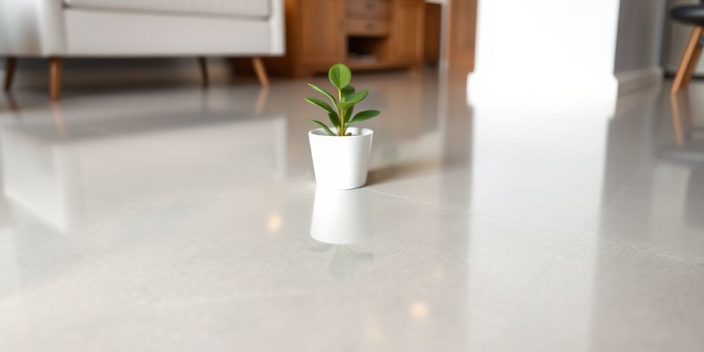Smooth, glossy epoxy floor in a home.