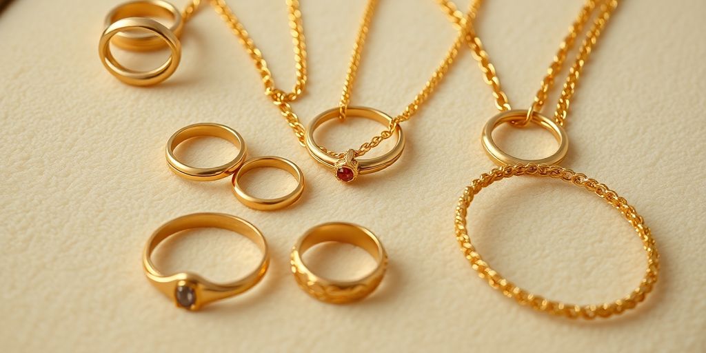 Collection de bijoux en or sur un fond en velours.
