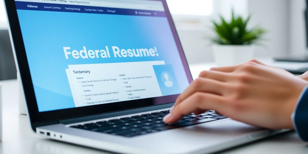 Laptop screen with open federal resume builder.