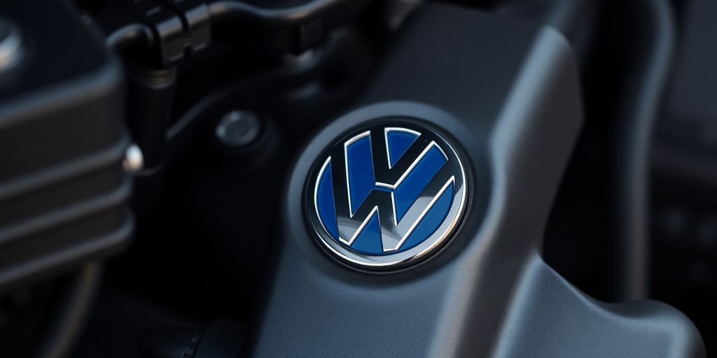 Volkswagen emblem on a car engine component.