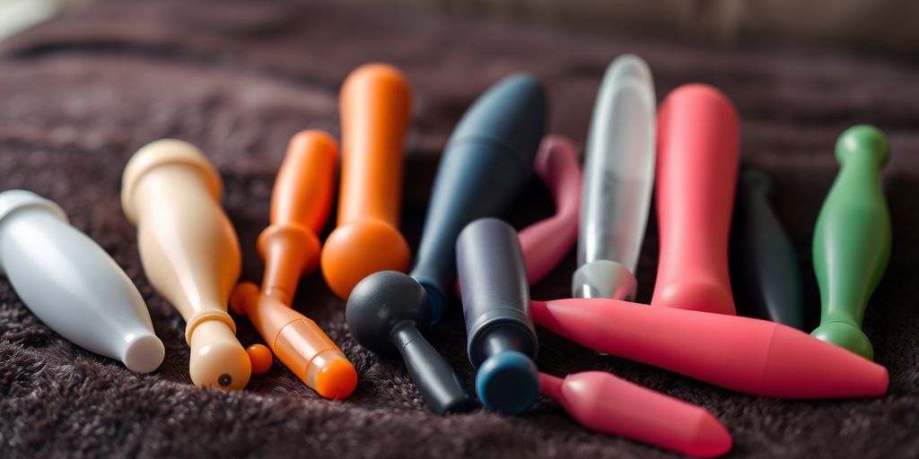 Assorted sex toys on soft fabric.