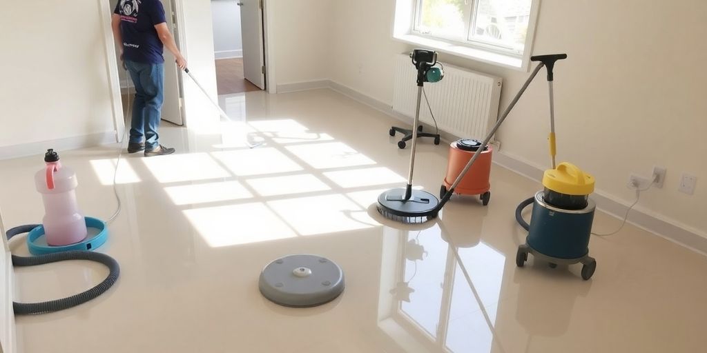 Clean room with restoration cleaning tools and bright surfaces.