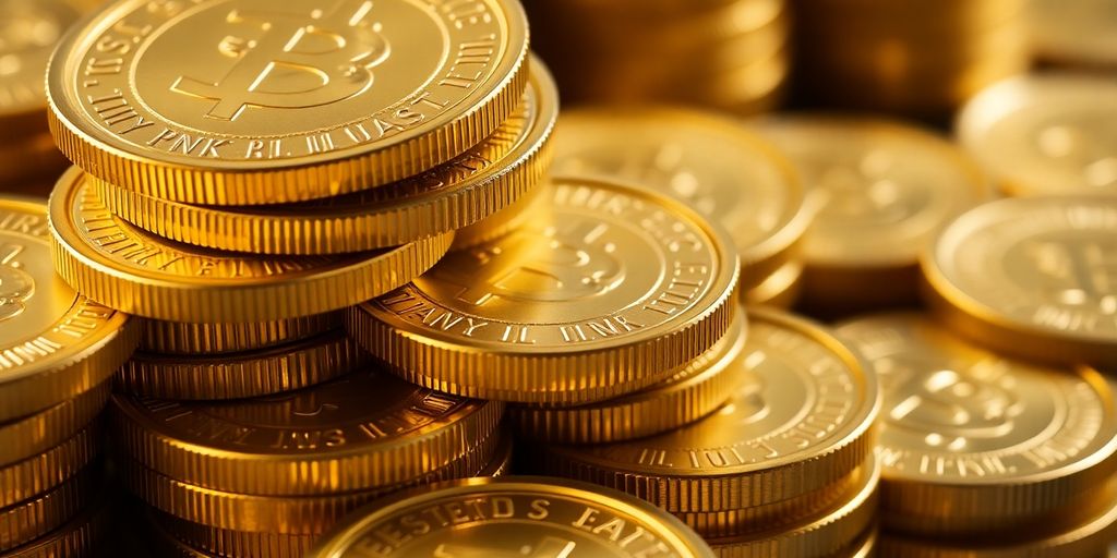 Une pile de pièces d'or étincelantes brillamment éclairées.