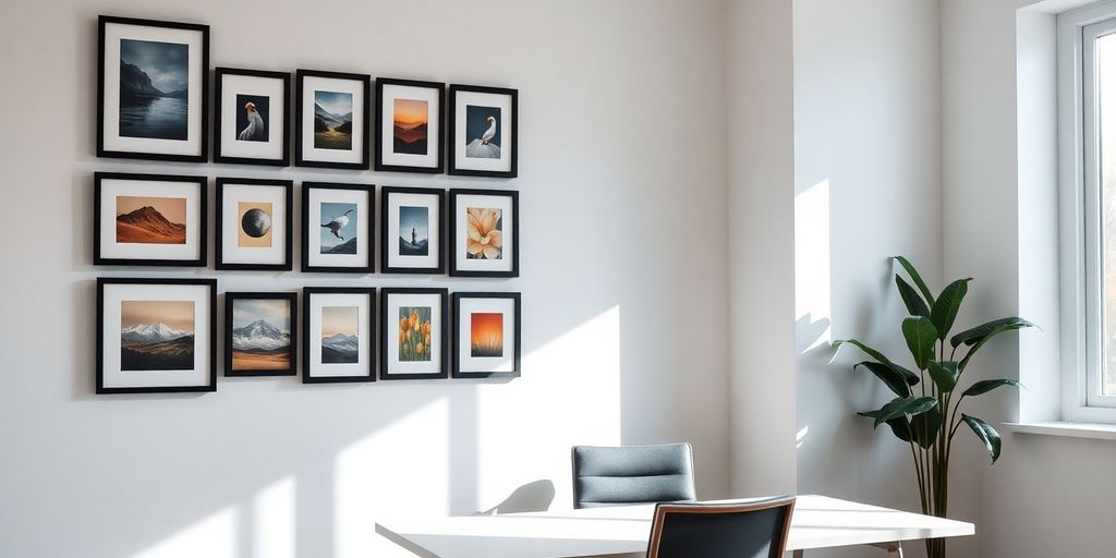 Home office with gallery wall