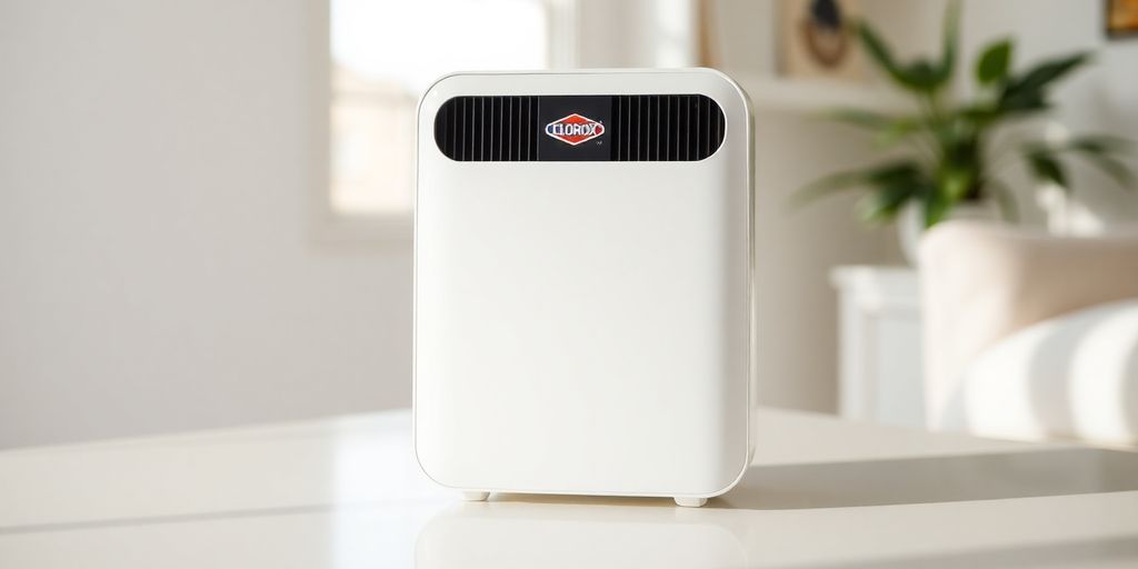 Clorox air purifier with clean, modern design.