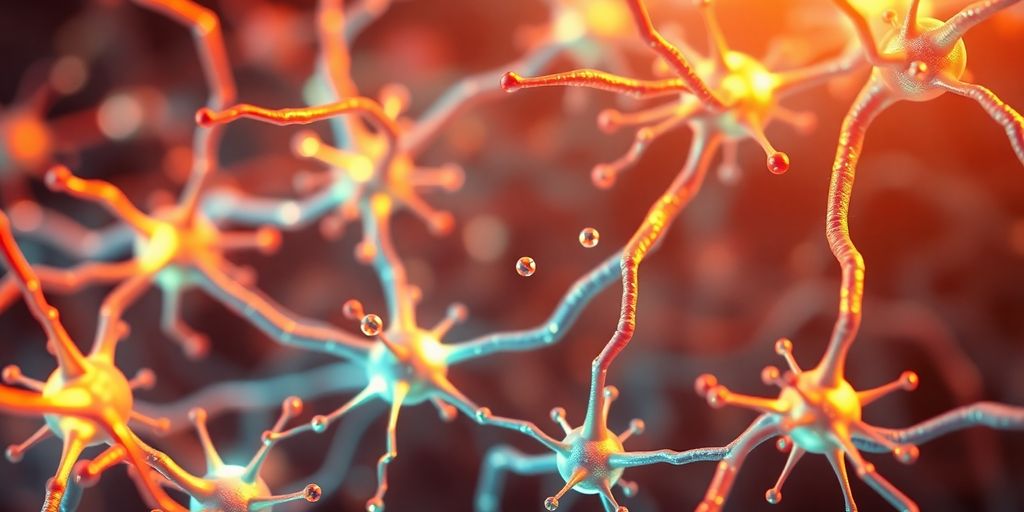 Colorful neurons firing, dopamine molecules flowing.