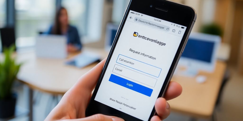 Person mit Smartphone für Rentenauskunft anfordern