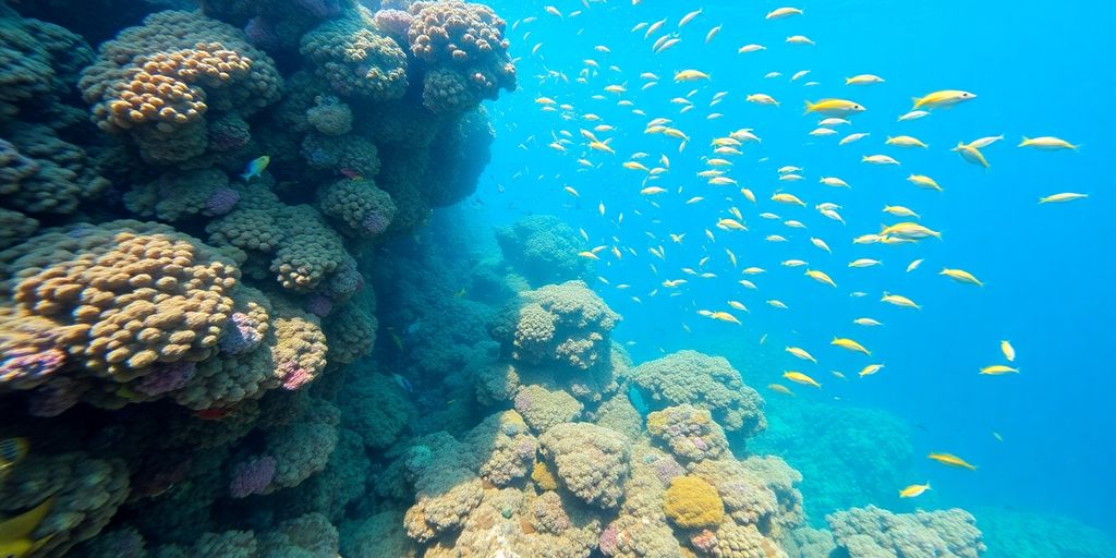 Underwater scene in Alor Archipelago with colorful fish.