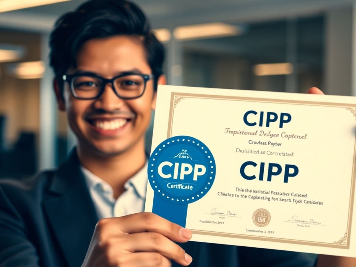 Professional celebrating achievement with a digital certification.