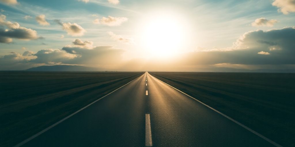 La route devant un pays, bifurquant vers l'avenir.