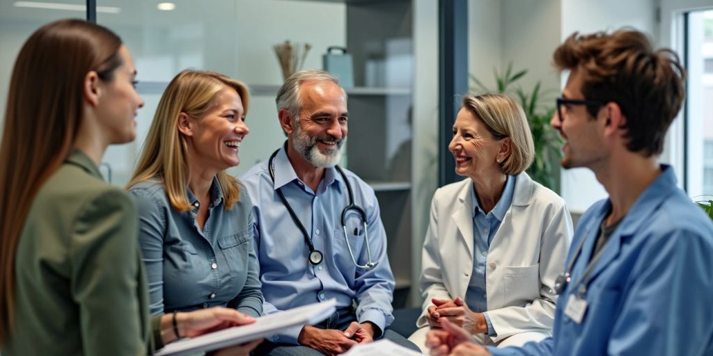 Pessoas discutindo com profissional de saúde