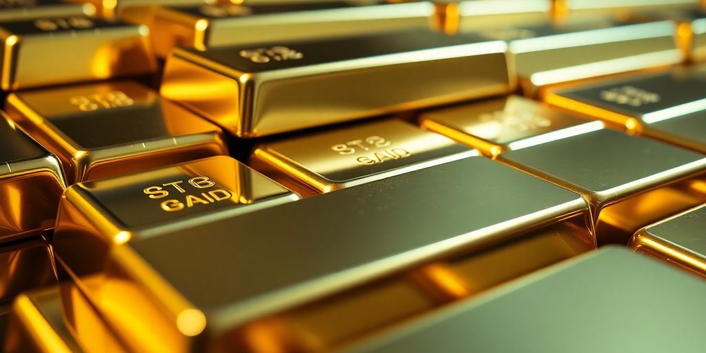 Gold bars stacked securely.