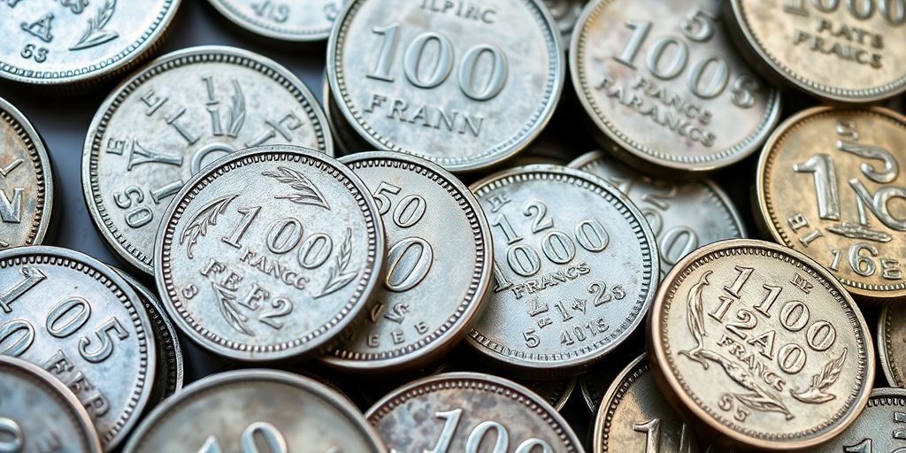 Pièces de 100 francs en argent, gros plan sur les millésimes.